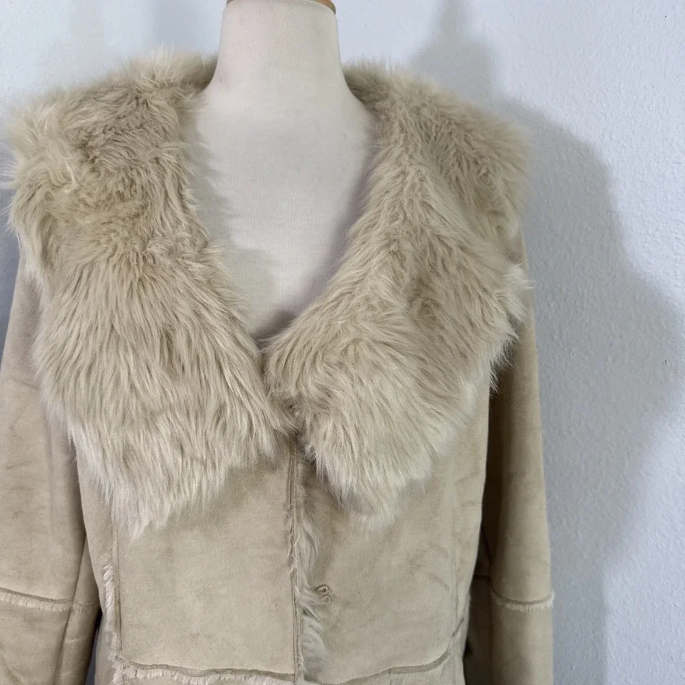 Luxe Penny Lane Trench Coat Women XL Faux Suede Fur Mobwife Glam Afghan‎ Y2K 90s